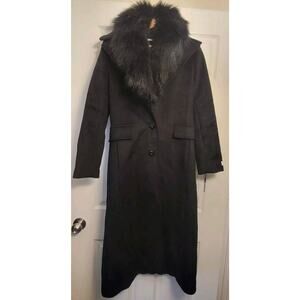 Calvin Klein Maxi Black Wool Blend Coat Faux Fur Collar Sz 4 New W Tags $460